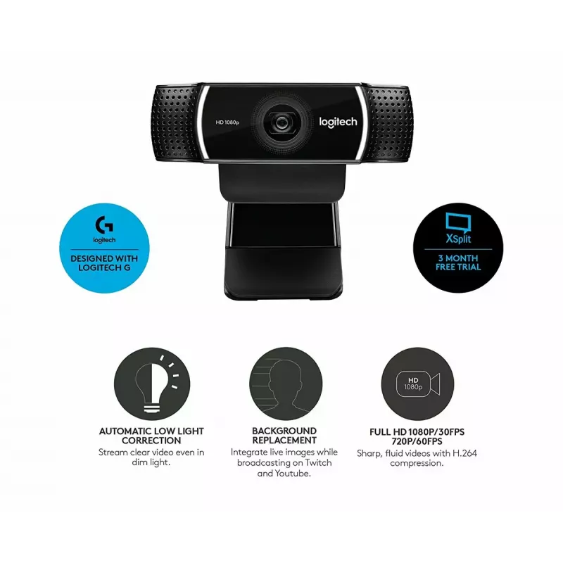 Logitech C922 1920 x 1080 píxeles USB negro webcam