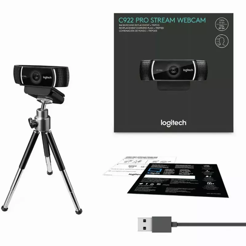 Logitech C922 1920 x 1080 píxeles USB negro webcam