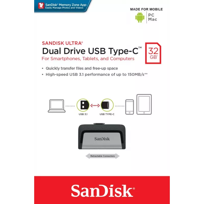 Memoria USB SanDisk 32GB USB Type-A USB Type-C Ultra Dual Drive