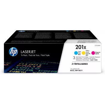 HP 201X pack de 3 cartuchos de tóner Original LaserJet de alto rendimiento cian/magenta/amarillo