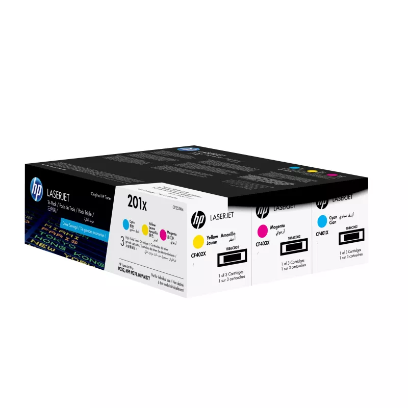 HP 201X pack de 3 cartuchos de tóner Original LaserJet de alto rendimiento cian/magenta/amarillo