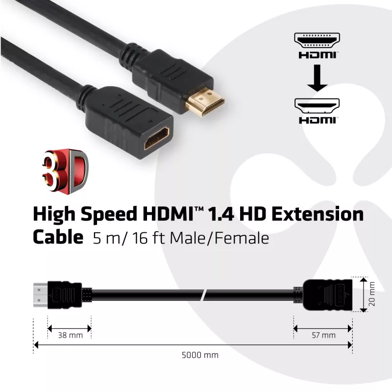 CLUB3D cable alargador HDMI™ 1.4 High Speed HD 5m/16ft macho/hembra