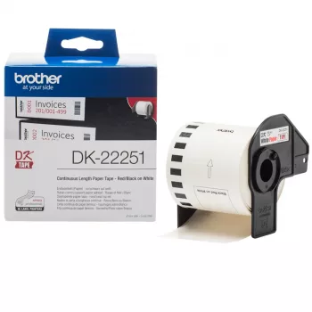 Brother DK-22251 cinta de etiquetas, negro y rojo sobre blanco