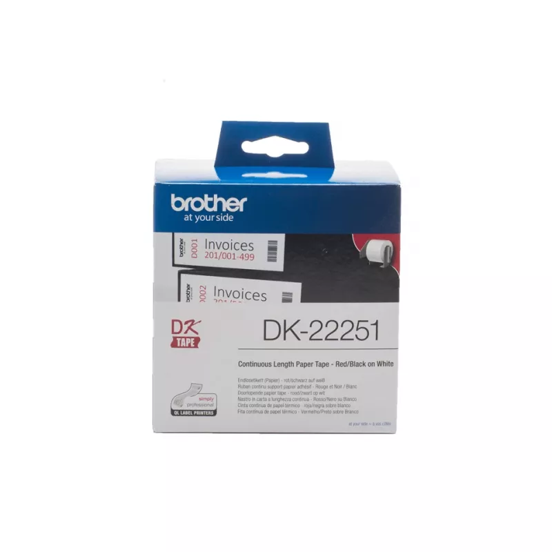 Brother DK-22251 cinta de etiquetas, negro y rojo sobre blanco