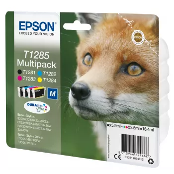 Epson Fox multipack 4 colores T1285 DURABrite Ultra tinta, negro, cian, magenta, amarillo, 5,9 ml, 3,5 ml, 1 ud., multipack