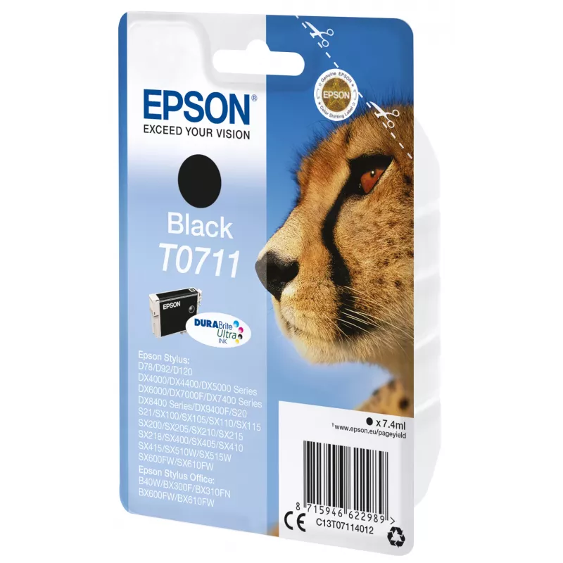 Epson Cheetah pack individual negro T0711 tinta DURABrite Ultra