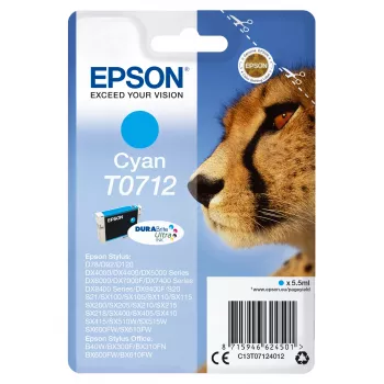 Epson pack individual cian T0712 tinta DURABrite Ultra, rendimiento estándar, cian, 5,5 ml, 1 ud.