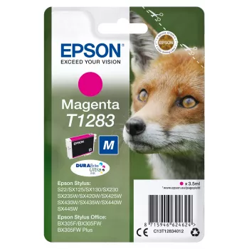 Epson Fox pack individual magenta T1283 tinta DURABrite Ultra, magenta, tinta pigmentada, 3,5 ml, 1 ud., 160 páginas