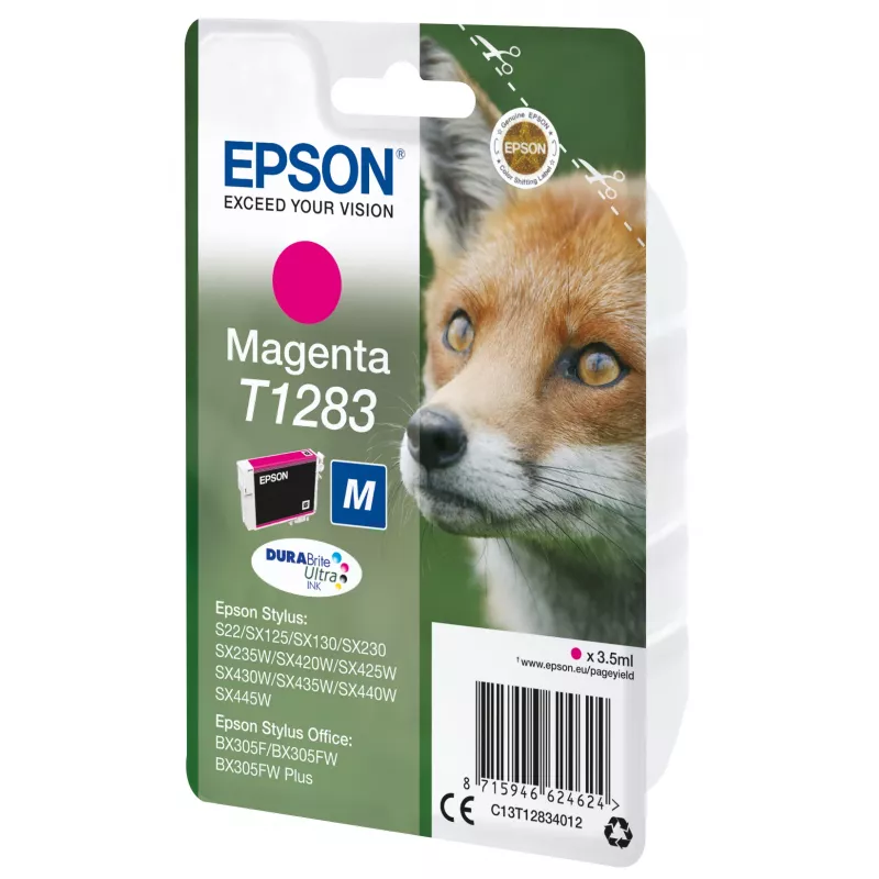 Epson Fox pack individual magenta T1283 tinta DURABrite Ultra, magenta, tinta pigmentada, 3,5 ml, 1 ud., 160 páginas