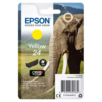 Epson Elephant pack individual amarillo 24 tinta Claria Photo HD, rendimiento estándar, amarillo, tinta pigmentada, 4,6 ml, 1 ud., 360 páginas