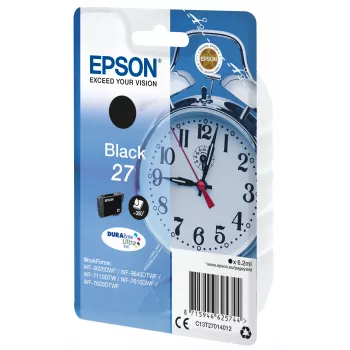 Epson Alarm clock pack individual negro 27 tinta DURABrite Ultra, capacidad estándar, negro, tinta pigmentada, 6,2 ml, 1 ud., 350 páginas