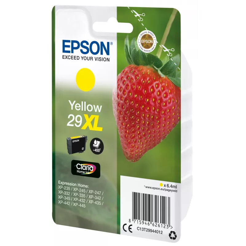 Epson Strawberry pack individual amarillo 29XL tinta Claria Home, rendimiento alto (XL), amarillo, tinta pigmentada, 6,4 ml, 1 ud., 450 páginas
