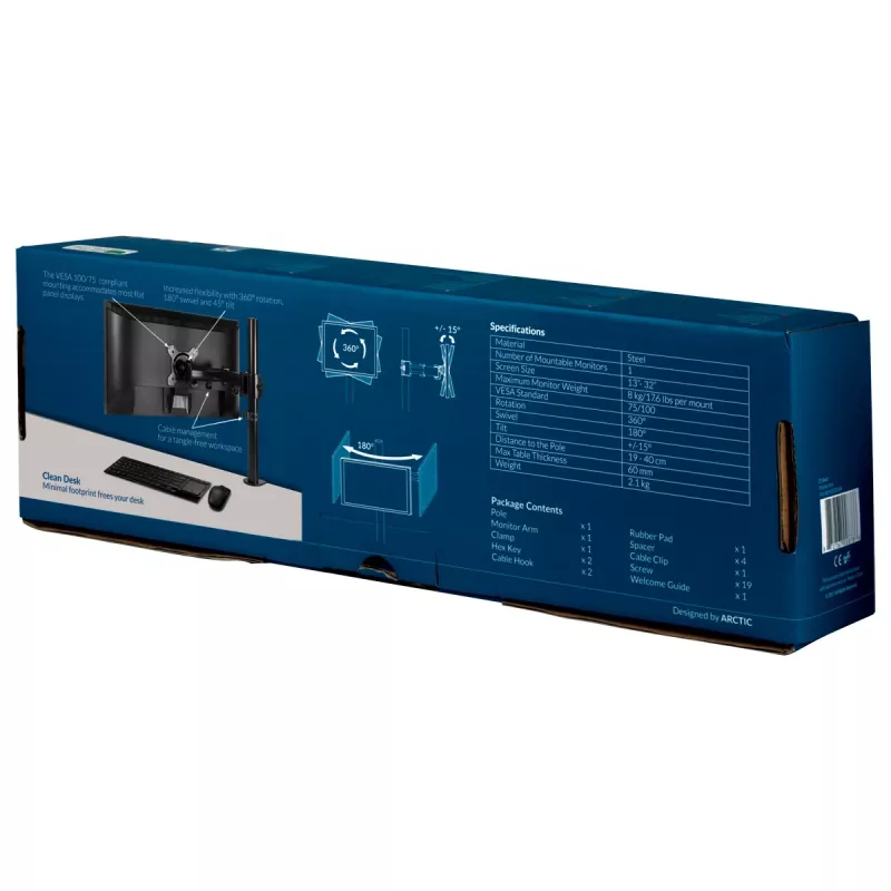 ARCTIC Z1 Basic - soporte de mesa brazo para monitor, abrazadera, 8 kg, 33 cm (13