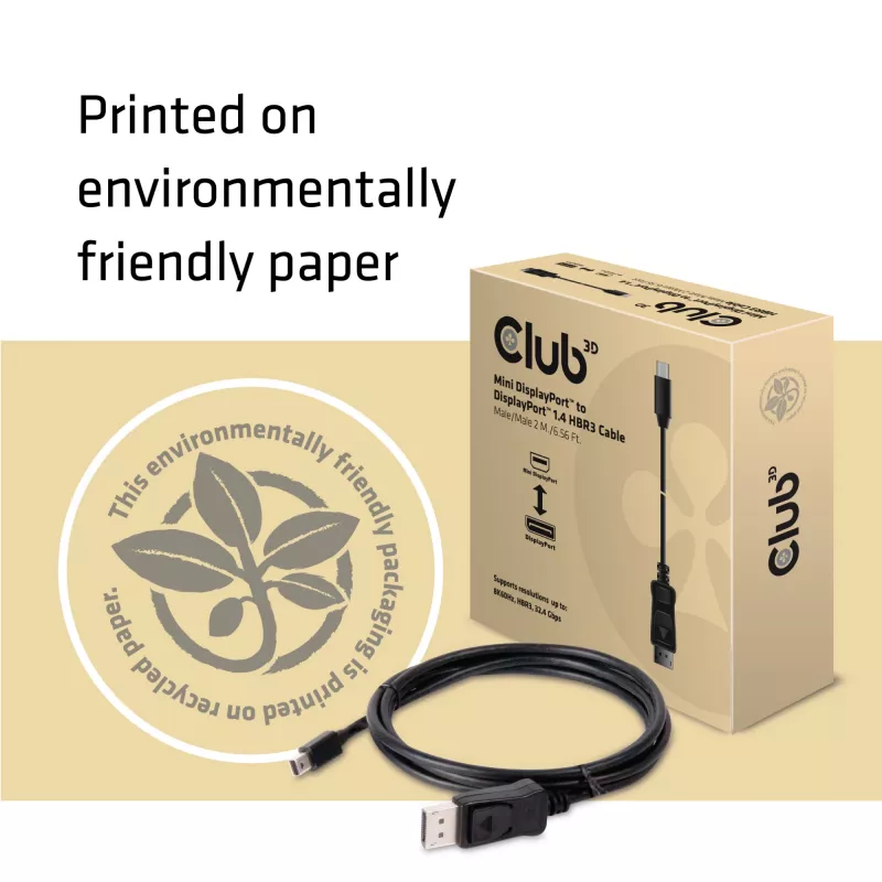 Club 3D CAC-1115 cable de Mini DisplayPort 1.4 a DisplayPort 1.4, HBR3, 8K60Hz, 2 m, negro