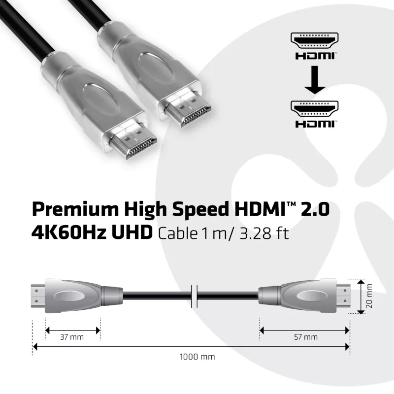 Club 3D CAC-1311 cable Premium High Speed HDMI 2.0, 4K60Hz, macho/macho, 1 m, negro