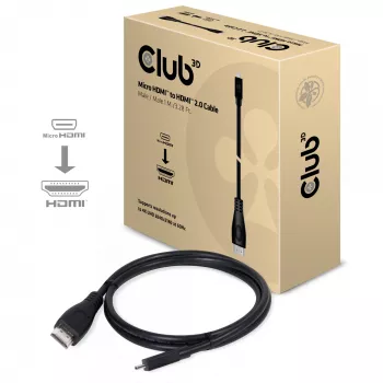Club 3D CAC-1351 cable de Micro HDMI a HDMI 2.0, 4K60Hz, macho/macho, 1 m, negro