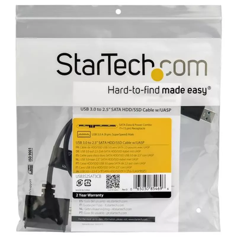 StarTech.com Cable SATA a USB con UASP, negro, 6 Gbit/s, CE, FCC, 0 – 60 °C, -10 – 70 °C, 49 mm
