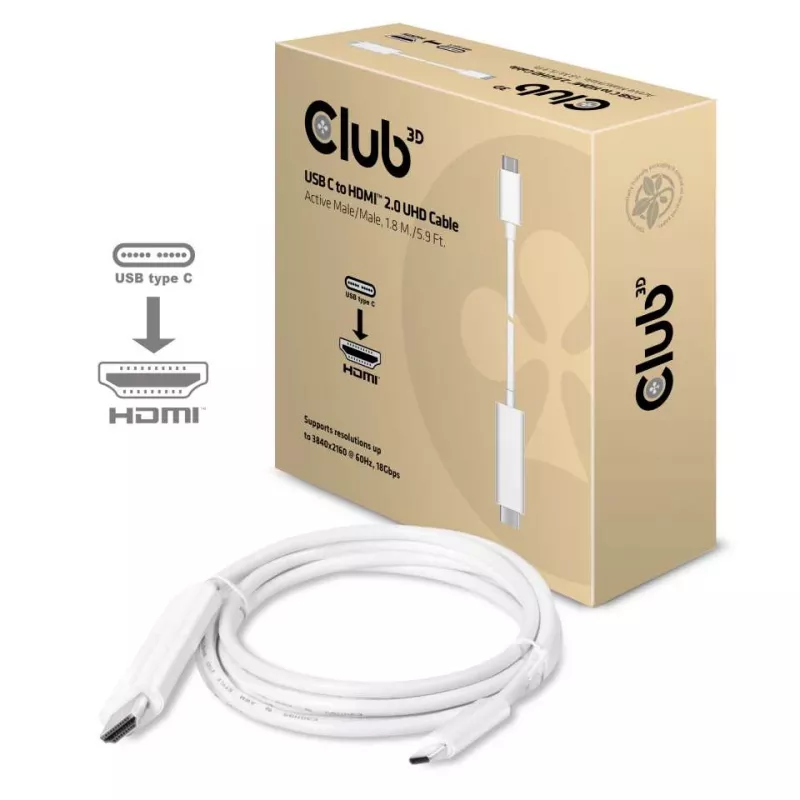 Cable activo CLUB3D USB C a HDMI™ 2.0 UHD 1,8 m / 5,9 pies
