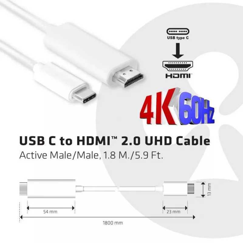 Cable activo CLUB3D USB C a HDMI™ 2.0 UHD 1,8 m / 5,9 pies