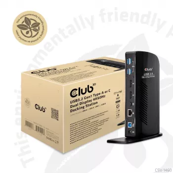 Estación de acoplamiento CLUB3D USB3.2 Gen1 tipo A o C doble pantalla 4K60Hz DisplayLink® certificada