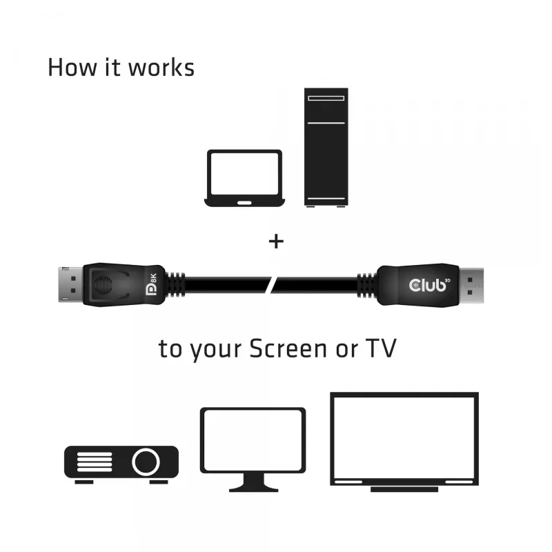 Club 3D CAC-2068 cable DisplayPort 1.4, HBR3, 32,4 Gbps, 8K60Hz, M/M, 2 m, negro