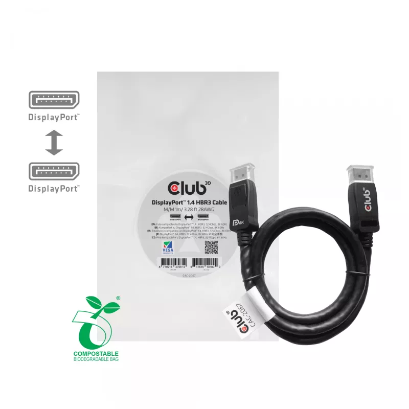 Cable CLUB3D DisplayPort 1.4 HBR3 1m/3,28ft macho/macho 8K60Hz
