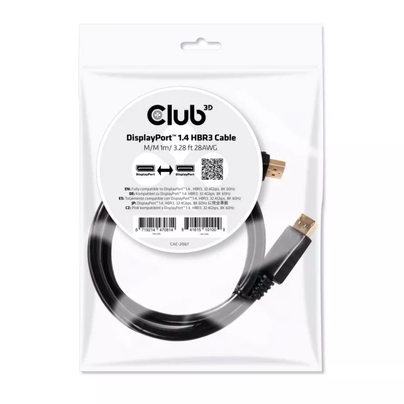 Cable CLUB3D DisplayPort 1.4 HBR3 1m/3,28ft macho/macho 8K60Hz