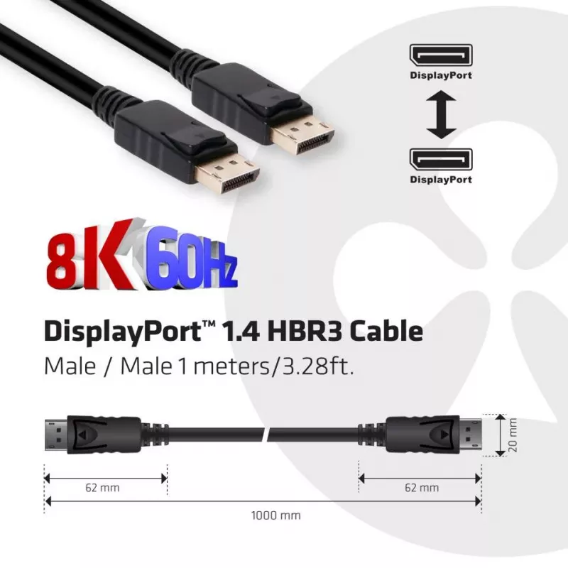 Cable CLUB3D DisplayPort 1.4 HBR3 1m/3,28ft macho/macho 8K60Hz