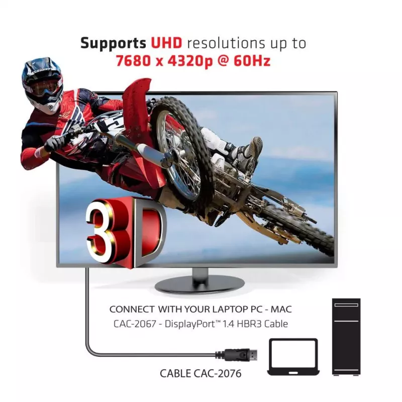 Cable CLUB3D DisplayPort 1.4 HBR3 1m/3,28ft macho/macho 8K60Hz