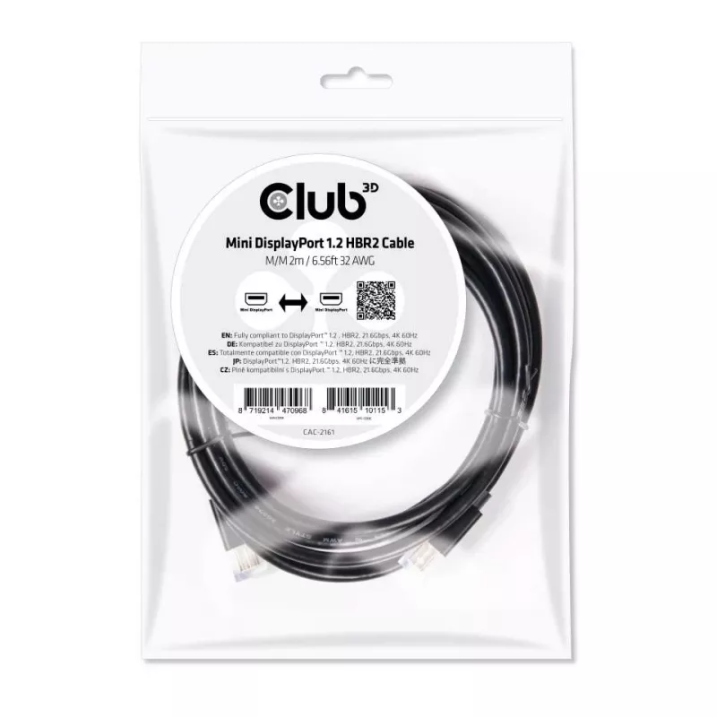 Club 3D CAC-2161 cable Mini DisplayPort 1.2 HBR2, 4K, M/M, 2 m, negro