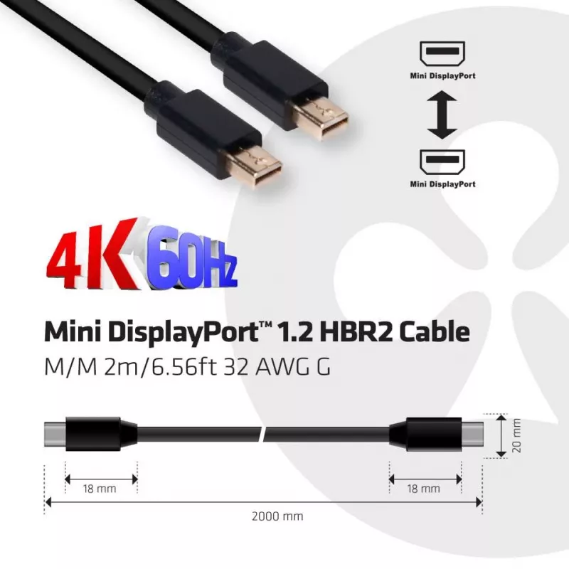 Club 3D CAC-2161 cable Mini DisplayPort 1.2 HBR2, 4K, M/M, 2 m, negro