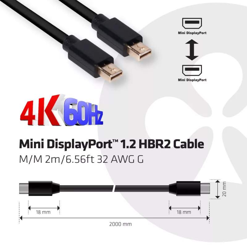 Club 3D CAC-2161 cable Mini DisplayPort 1.2 HBR2, 4K, M/M, 2 m, negro