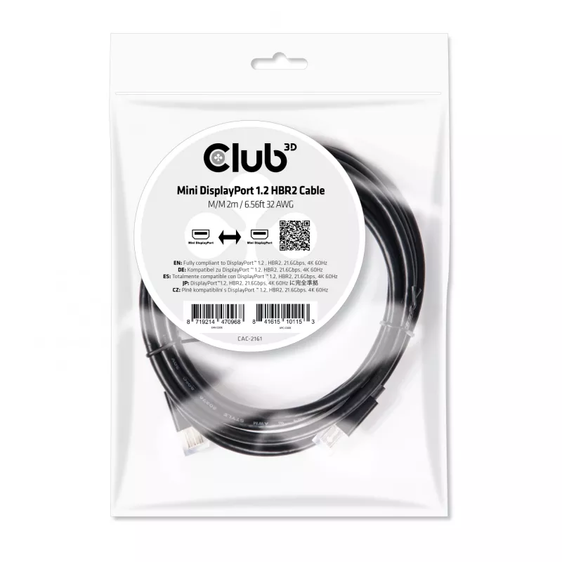 Club 3D CAC-2161 cable Mini DisplayPort 1.2 HBR2, 4K, M/M, 2 m, negro