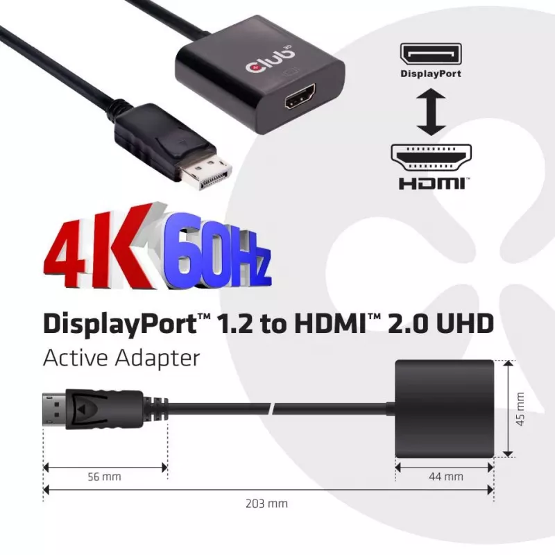 Adaptador activo DisplayPort 1.2 a HDMI 2.0 CLUB3D CAC-2070