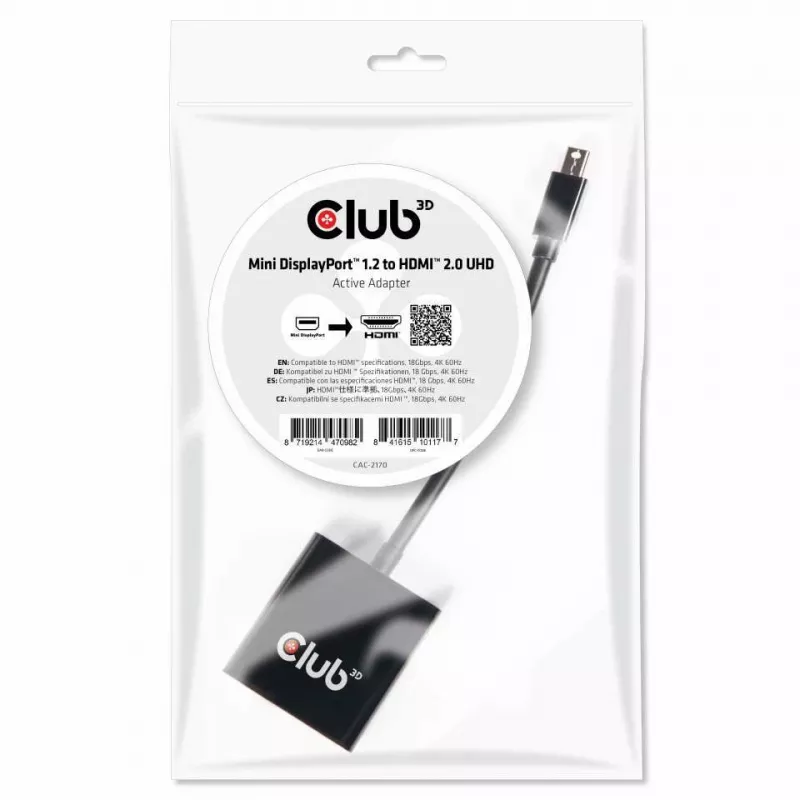 Adaptador activo CLUB3D Mini DisplayPort 1.2 a HDMI 2.0 UHD