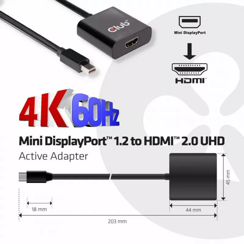 Adaptador activo CLUB3D Mini DisplayPort 1.2 a HDMI 2.0 UHD