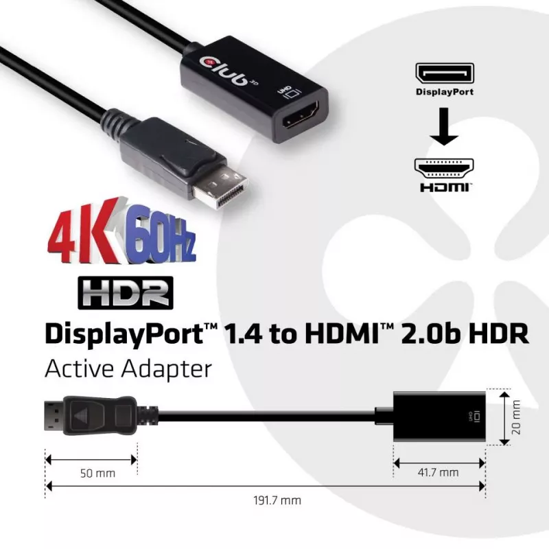 Adaptador activo DisplayPort 1.4 a HDMI 2.0b CLUB3D CAC-1080