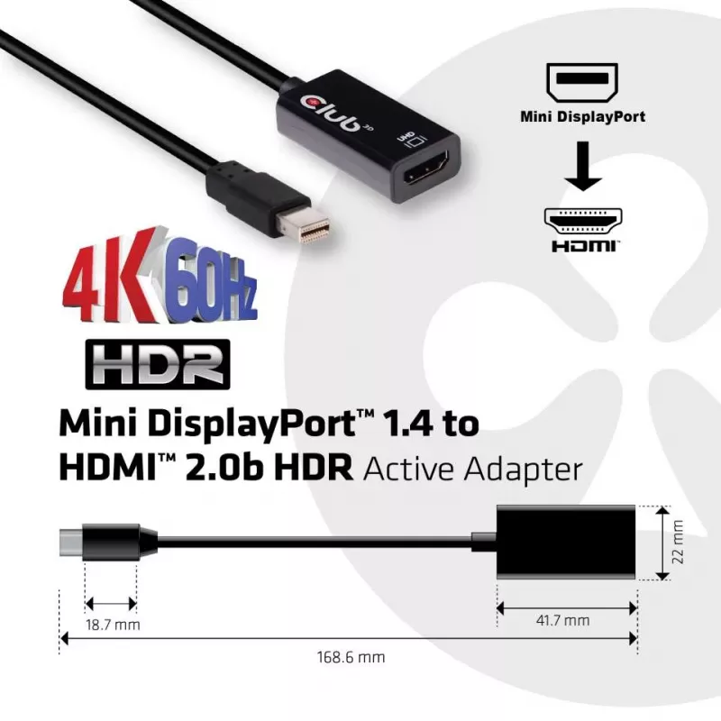 CLUB3D Mini DisplayPort 1.4 a HDMI 2.0b HDR Adaptador activo