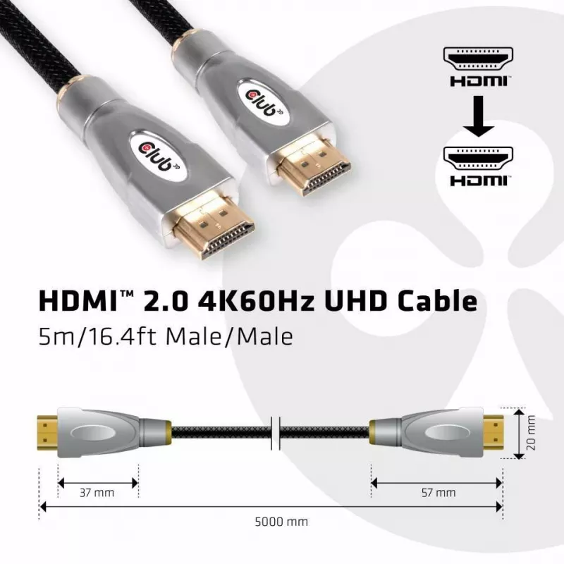 CLUB3D HDMI 2.0 4K60Hz Cable UHD 5m/16.4ft