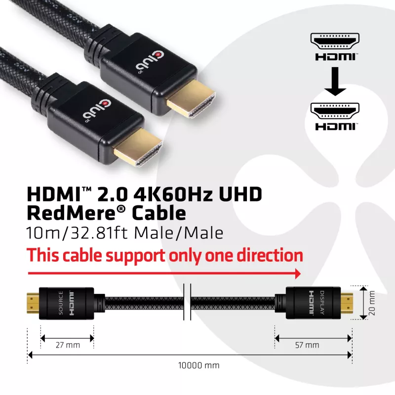 CLUB3D HDMI 2.0 4K60Hz Cable RedMere 10m/32,8ft