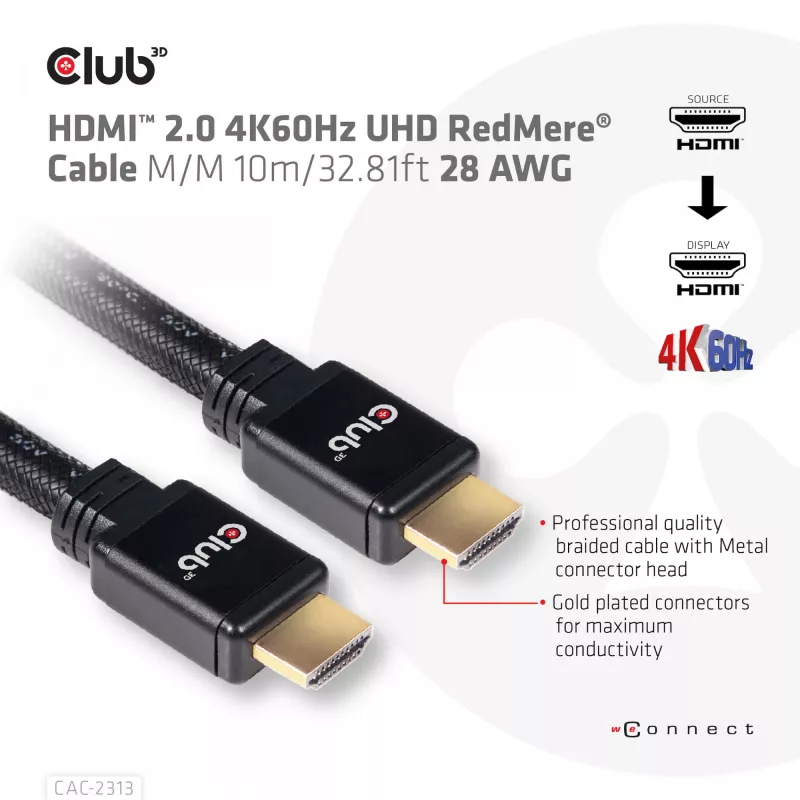 CLUB3D HDMI 2.0 4K60Hz Cable RedMere 10m/32,8ft