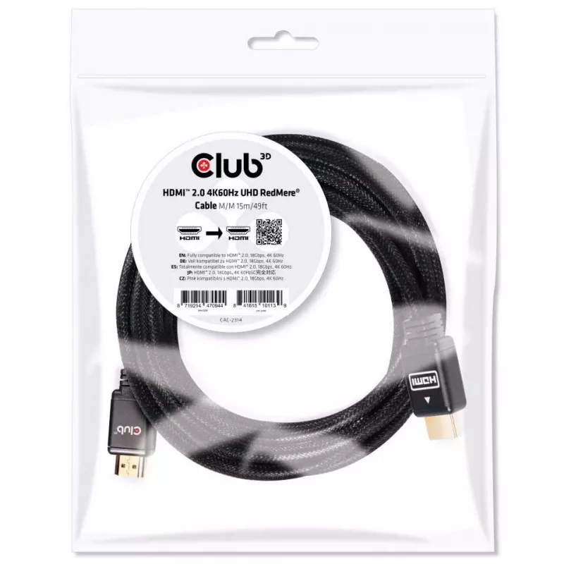 CLUB3D HDMI 2.0 4K60Hz Cable RedMere 15m/49,2ft