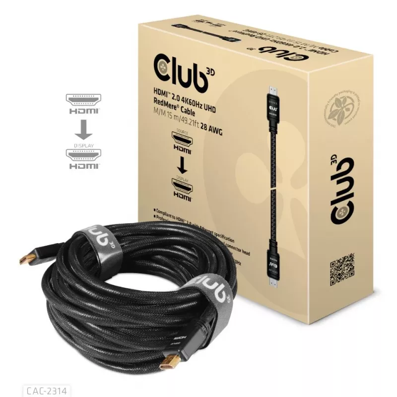 CLUB3D HDMI 2.0 4K60Hz Cable RedMere 15m/49,2ft