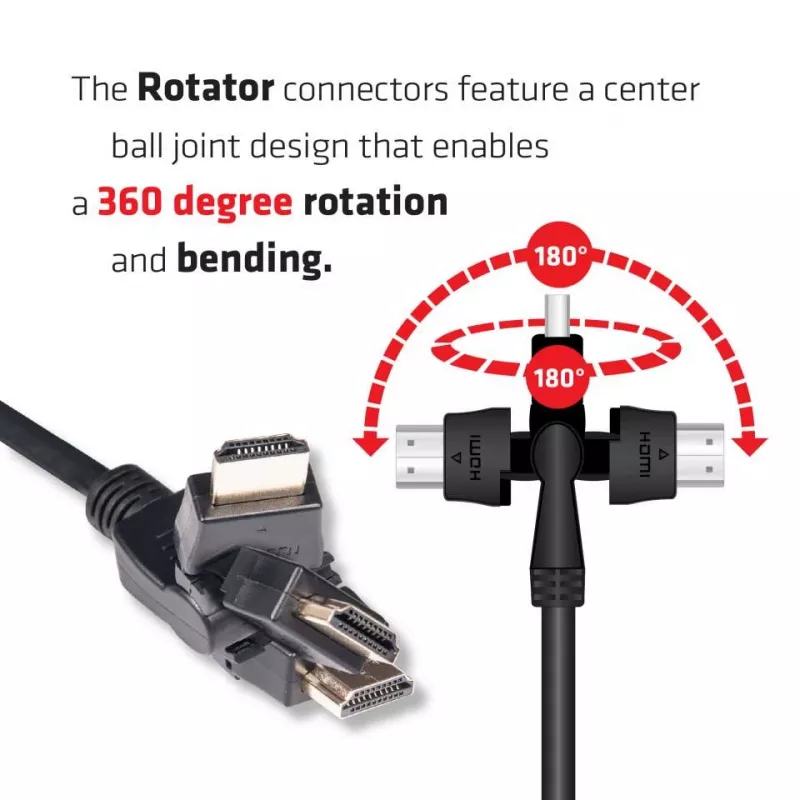 Club 3D CAC-1360 cable HDMI 2.0 con Ethernet, giratorio 360°, 4K60Hz UHD, M/M, 2 m, negro