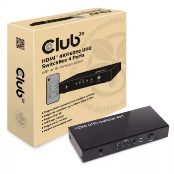 CLUB3D HDMI™ 2.0 UHD 4K60Hz SwitchBox 4 puertos con mando a distancia IR