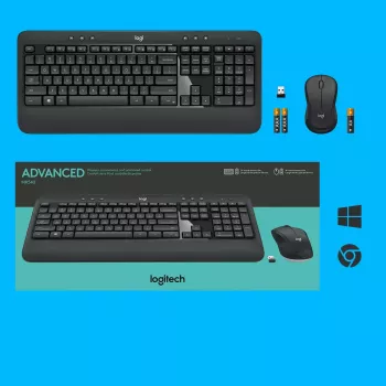 Conjunto de teclado y ratón inalámbricos Logitech MK540 Advanced – teclado QWERTZ de tamaño completo, receptor USB, distribución US, ratón ergonómico, negro/blanco