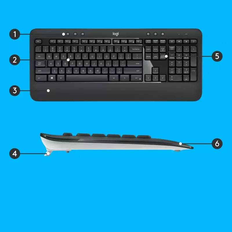 Conjunto de teclado y ratón inalámbricos Logitech MK540 Advanced – teclado QWERTZ de tamaño completo, receptor USB, distribución US, ratón ergonómico, negro/blanco