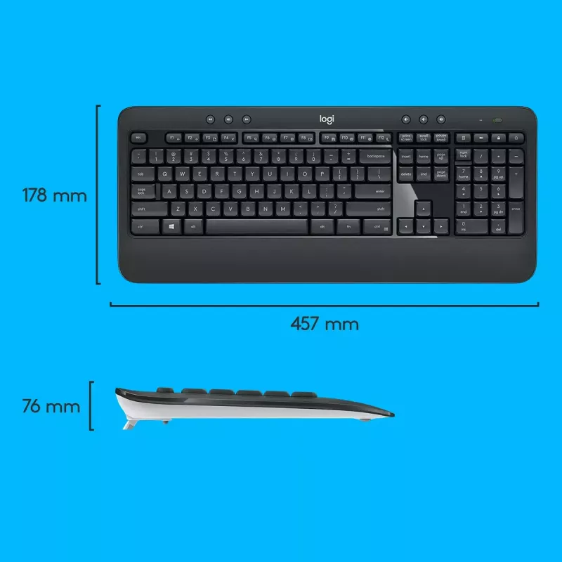 Conjunto de teclado y ratón inalámbricos Logitech MK540 Advanced – teclado QWERTZ de tamaño completo, receptor USB, distribución US, ratón ergonómico, negro/blanco