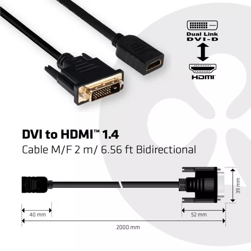 Club 3D CAC-1211 cable de DVI-D a HDMI 1.4, Dual Link, M/H, 2 m, negro