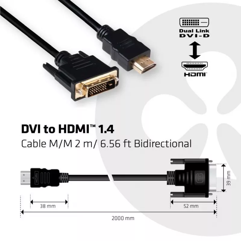 Club 3D CAC-1210 cable DVI-D a HDMI 1.4, Dual Link, bidireccional, 4K, M/M, 2 m, negro